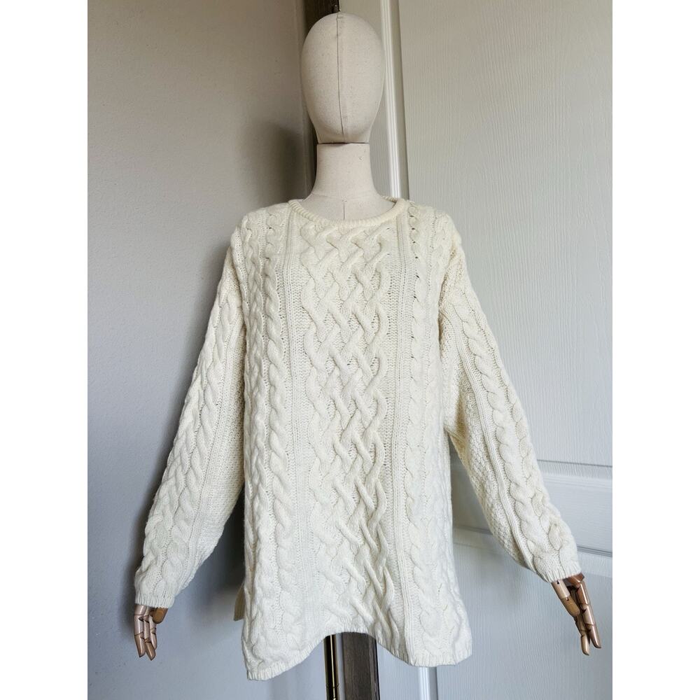 Aran Crafts Ivory Cable Knit Crew Neck Sweater